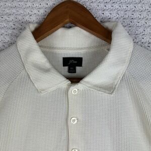 J.Crew Waffle Knit Polo Shirt Mens XL Cream Short Sleeve Cotton Blend